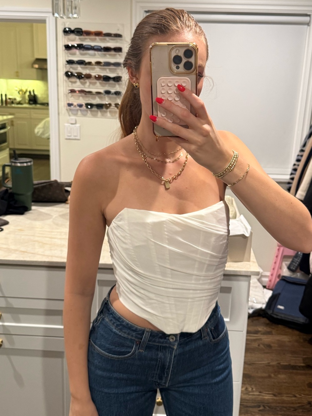 White Strapless Draped Bustier Top